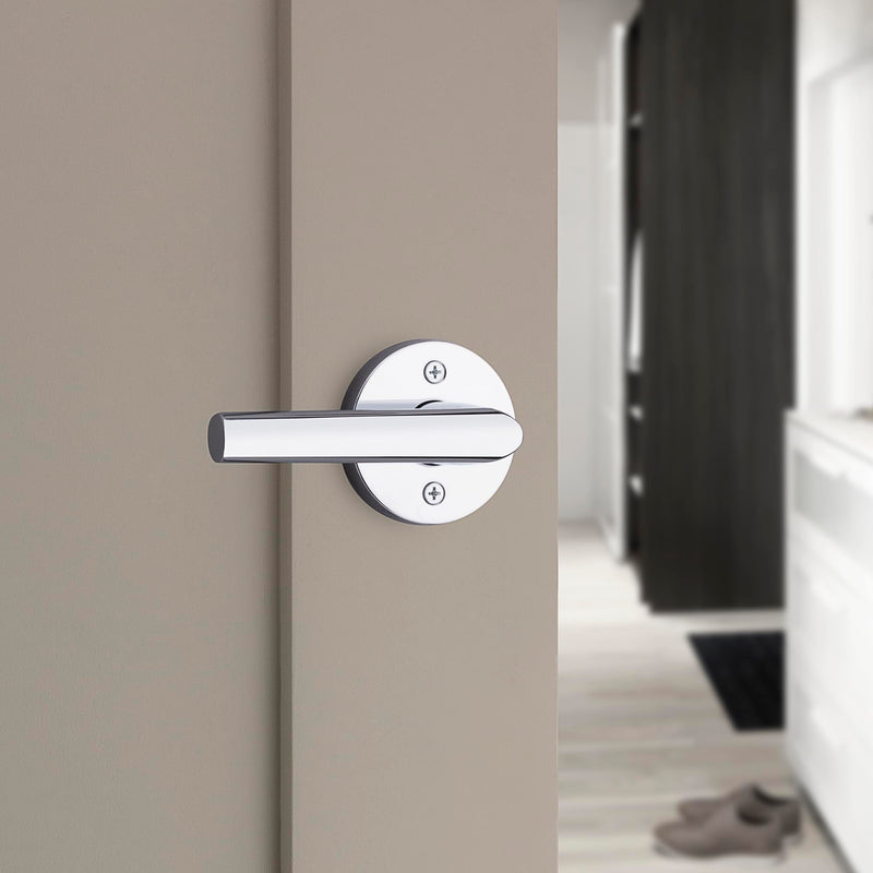 Kwikset Milan Interior Privacy Door Handle with Lock, Door Lever For Bathroom and Bedroom, Polished Chrome Reversible Keyless Push Button Lock Door Lever