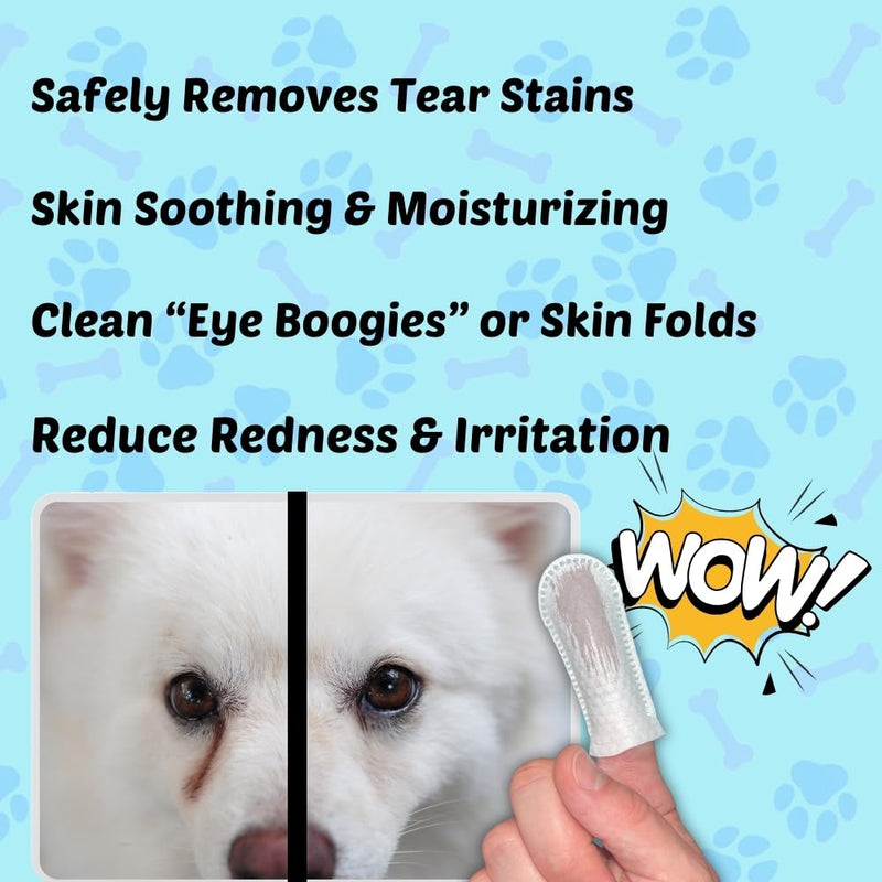 Multi-Purpose All-Natural Pet Finger Wipes, Organic, Safe, Non-Toxic Formulated Pre-Moistened Wipes. Remove Plaque & Whiten Teeth, Clear Ear Wax/Dirt Buildup, Soothe Dry Skin Folds, Remove Tear Stains - PawsPlanet Australia
