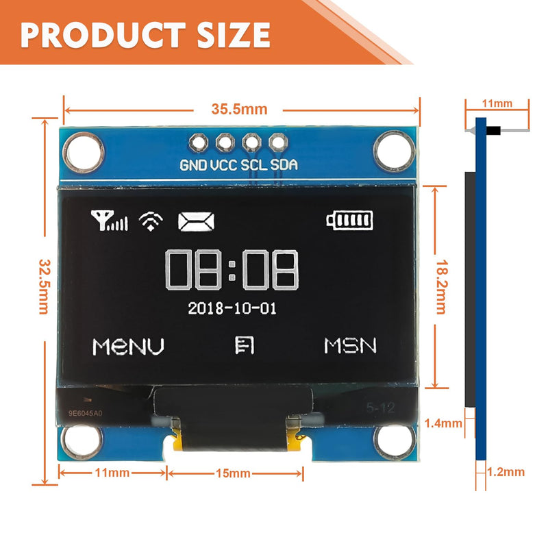 1.3 Inch I2C IIC OLED Display Module 128x64 Pixel Mini Self-Luminous Display Screen Board for Arduino Projects Raspberry Pi with Wire(1Pack White) 1
