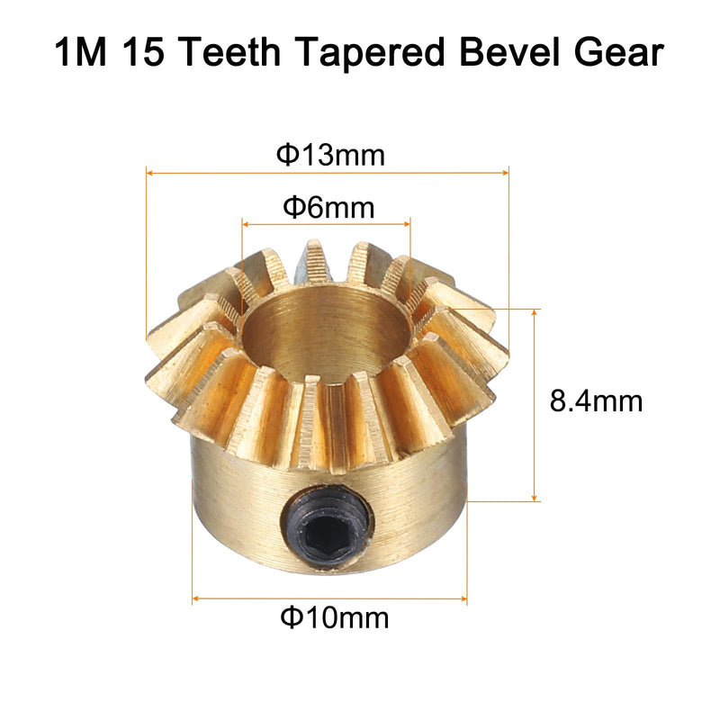 uxcell 2pcs Bevel Gear 0.8 Module 1:1 Reduction Rate 15T 6mm Hole Dia Bevel Pinion Gear Brass, 45 Degree Steering Gear for Hardware Mechanical Rotation, Yellow