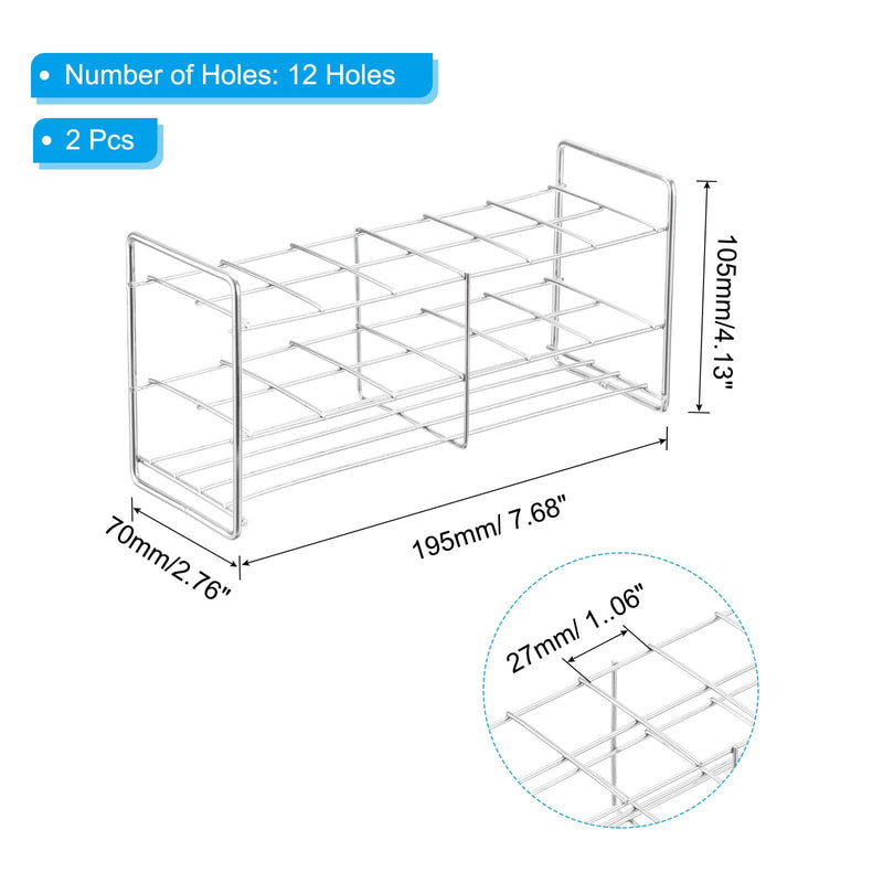 PATIKIL 12 Holes Tube Rack, 2Pcs 27mm Square Hole 304 Stainless Steel 3 Layer Tube Holder Stand with Handle Suitable for 27mm Dia Tube for Lab Scientific Experiments 2