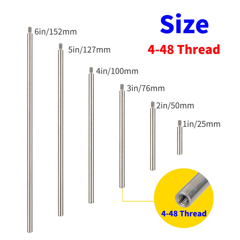 6pcs Dial Digital Indicator Extension Stem Rod Set - 1", 2", 3", 4", 5", 6" Lengths, 4-48 Thread, Combine to 0-21" Total Length (with Spindle Lifting Clip)