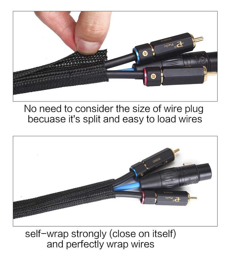 Alex Tech 6.6ft - 1.5 inch Cord Protector Wire Loom Tubing Cable Sleeve Split Sleeving for USB Cable Power Cord Audio Video Cable - Protect Cat from Chewing Cords - Black 1.5"-6.6ft