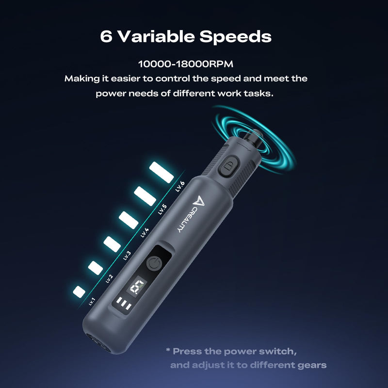Creality Cordless Rotary Tool Kit, Multi-Functional 6 Variable, High Speeds Max 18000 RPM, 1500mAh Long Battery Life, Cordless Handheld, Portable Storage