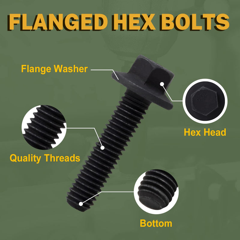 LIONMAX M6 Hex Head Flange Bolts, Flanged Hexagon Screws M6 x 25mm Full Threads, Black Oxide Finish, Rust-Resistance, Quantity 30 M6 x 25mm (30 PCS)