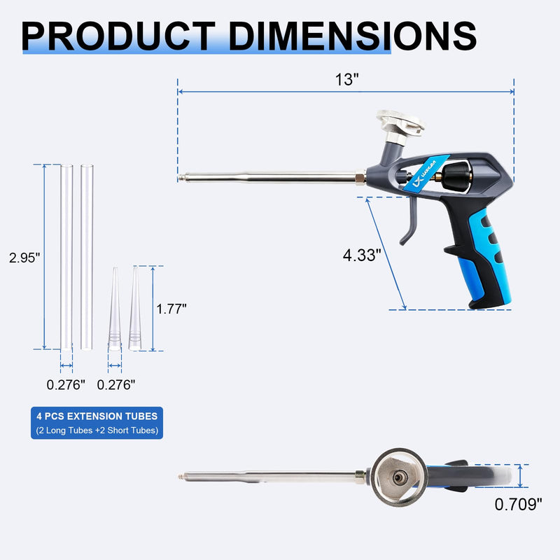 Professional Spray Foam Gun PTFE Coated Gun Body with 4 Extenders
