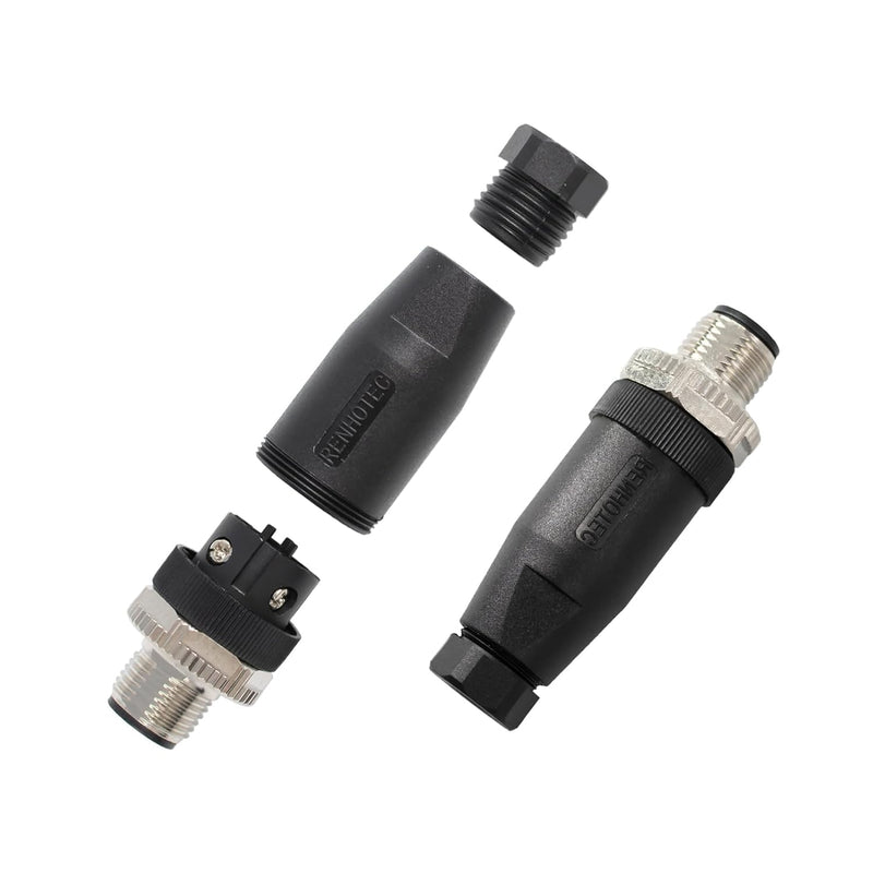 10pcs M12 4 Pin Connector Field Wireable A Code Straight Male Plug Non-Shield 12mm Industrial Circular Connector, Outdoor Waterproof IP67 10
