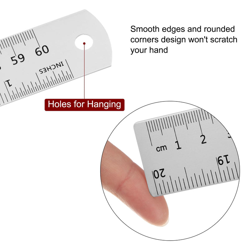 HARFINGTON 3pcs 24 Inch 60cm Aluminum Metal Ruler Set with Conversion Table and Rounded Corners 24"