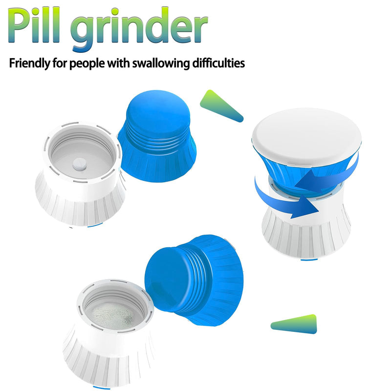 Pill Crusher Fine Powder with Small Medicine Pill Box 3-in-1,Pill Splitter Cutter for Small Pills Vitamins Tablets, Portable Pill Crushers for Elderly & Pet,Travel-Friendly Pill Grinder (Blue) Blue