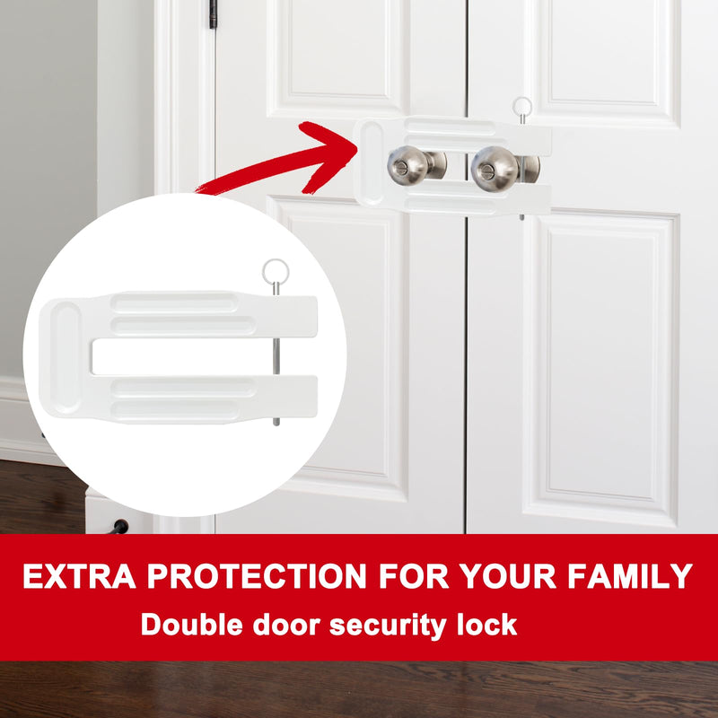 French Door Lock Childproof | Adjustable Double Door Reinforcement Lock for French Doors Home Security | Add High Security to Prevent Home Unauthorized Entry | Unibody Aluminum Construction White