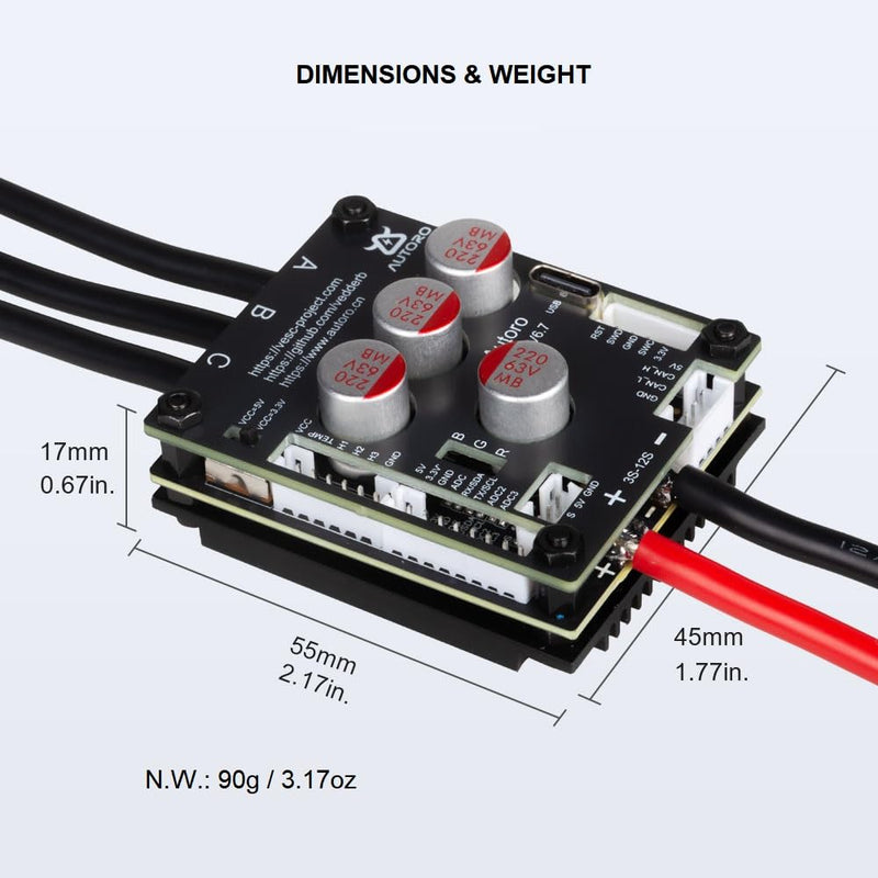V6.7 FOC ESC VESC 6 Based Motor Controller for ESK8 DIY Electric Skateboard | Autoro BLDC Mini ESC Electric Motor Speed Controller 12S 50A VESC-Tool Based for DIY Electric Scooter Ebike Offroad Vehicles AESC V6.7