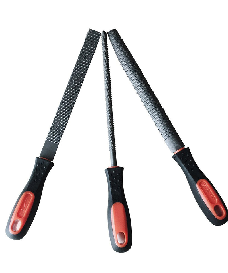 8" Wood Rasp File Set with Rubber Grip - Includes Hand Cut Round, Half-Round, and Flat Rasp File Kit - Curved and Flat Tools(3 Pcs) The Color of Packing Bag is Random 8 inch Wood rasp