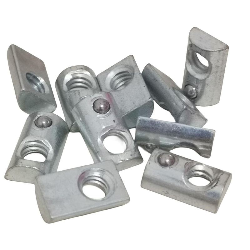 10Pcs Silver 1/4-20 Steel Roll in T-nut with Ball Spring, Suitable for 1010 Series or 1.0 Inch Base Aluminum Extrusion Profile Rail, Self-Clinching Nuts