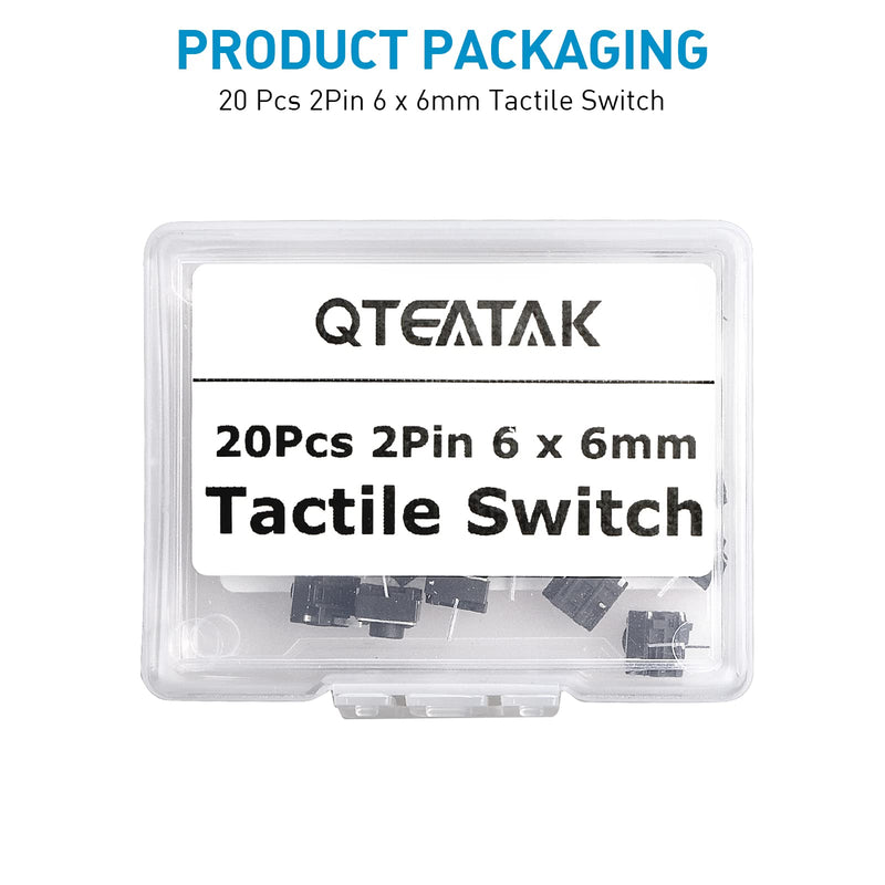 QTEATAK 20 Pcs 6mm 2 Pin Momentary Tactile Tact Push Button Switch Through Hole Breadboard Friendly for Panel PCB