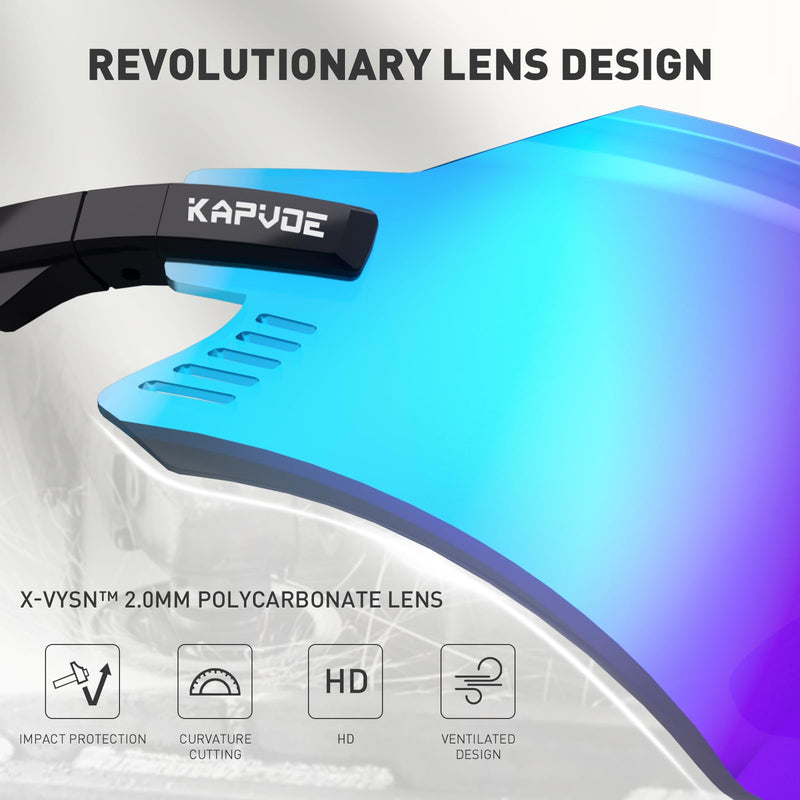 KAPVOE Cycling Glasses Mountain Bike Sunglasses MTB Windproof Motorcycle Goggles Men Women Triathlon Sports Running - K2 Black Blue