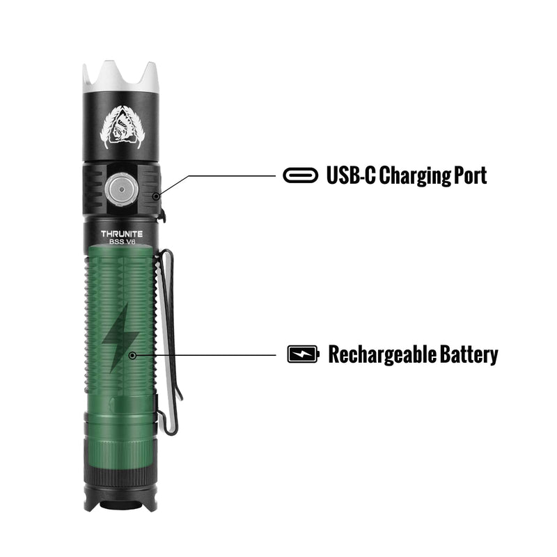 ThruNite BSS V6 Black Scout Survival Customized Edition EDC Flashlight, USB-C Rechargeable LED Flashlight, High 2000 Lumens, 6 Light Modes, Dual Switches Bright Flashlights, Black - CW BSS V6 Black CW