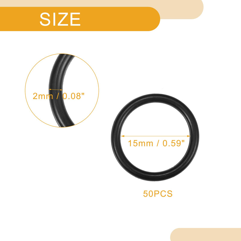 50 Pcs 15mm ID x 2mm CS Universal Car O Ring Seal Gasket - Car - Faucet Repair Trucks Suvs Trailer Tube Sealing Waterproof - NBR Rubber Black