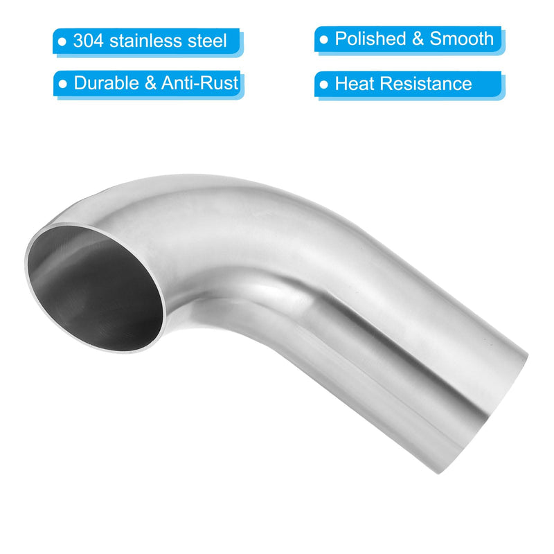 PATIKIL 90 Degree Mandrel Bend Elbow, 2 3/4inch OD Sanitary Exhaust Elbow Exhaust Pipe Connector 304 Stainless Steel 4in L Extended Pipe for Welding Modified Stair Handrail HVAC, 1 Pcs 70mm (2 3/4in) OD