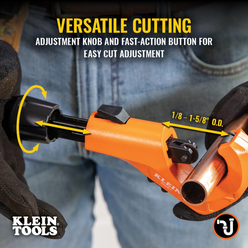 Klein Tools 50061 Quick-Adjust Tubing Cutter, 1-5/8-Inch O.D. Cutting Capacity for Copper and Aluminum, Compact, Retractable Telescoping Deburring Tool