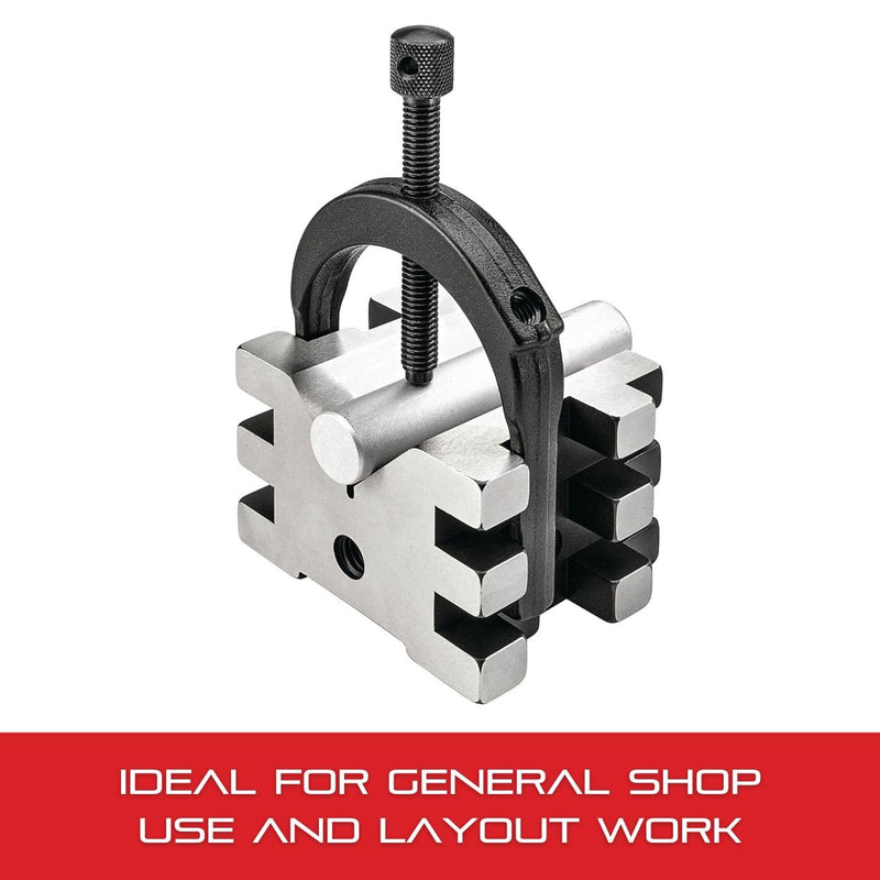 Starrett V-Block Clamp - Secure Workpiece Holding with 45�-Degree and 90�-Degree Screw Holes for Square or Round Workpieces - Durable Hardened Steel Construction - 568B 1" - 16" Capacity