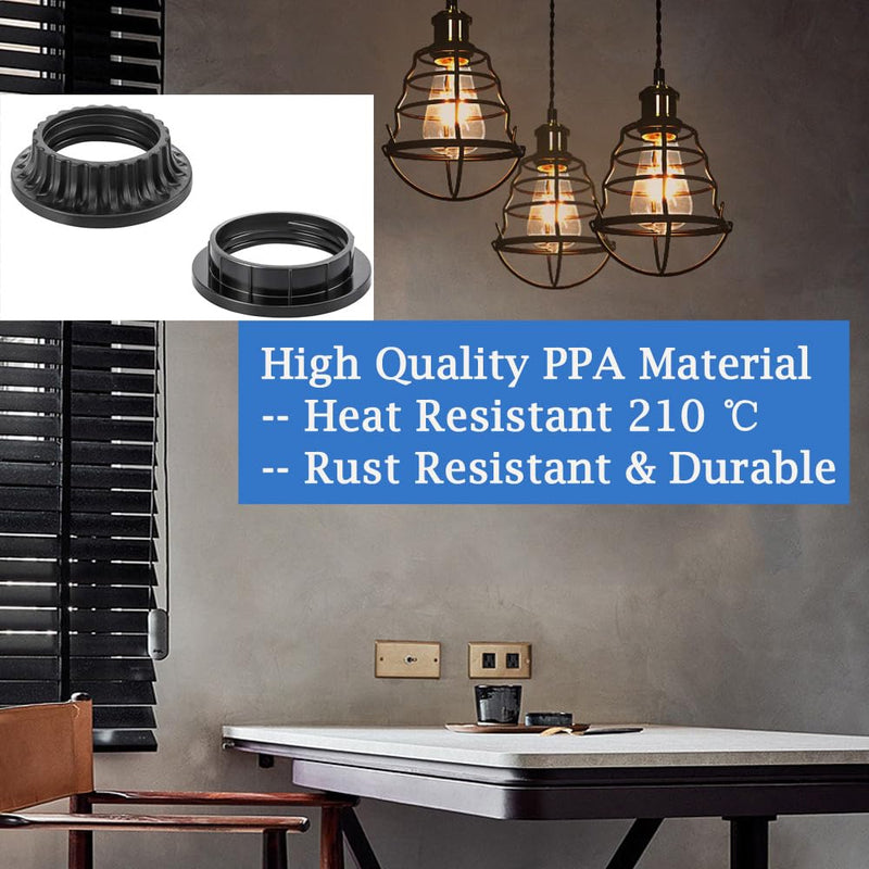 4PCS E26 Light Socket Shade Rings Collar Rings, 2 Assorted Size Lamp Shade Rings 34mm 39mm Inner Diameter, Black Threaded Reducer 1-3/8 Inches and 1-1/2 Inch