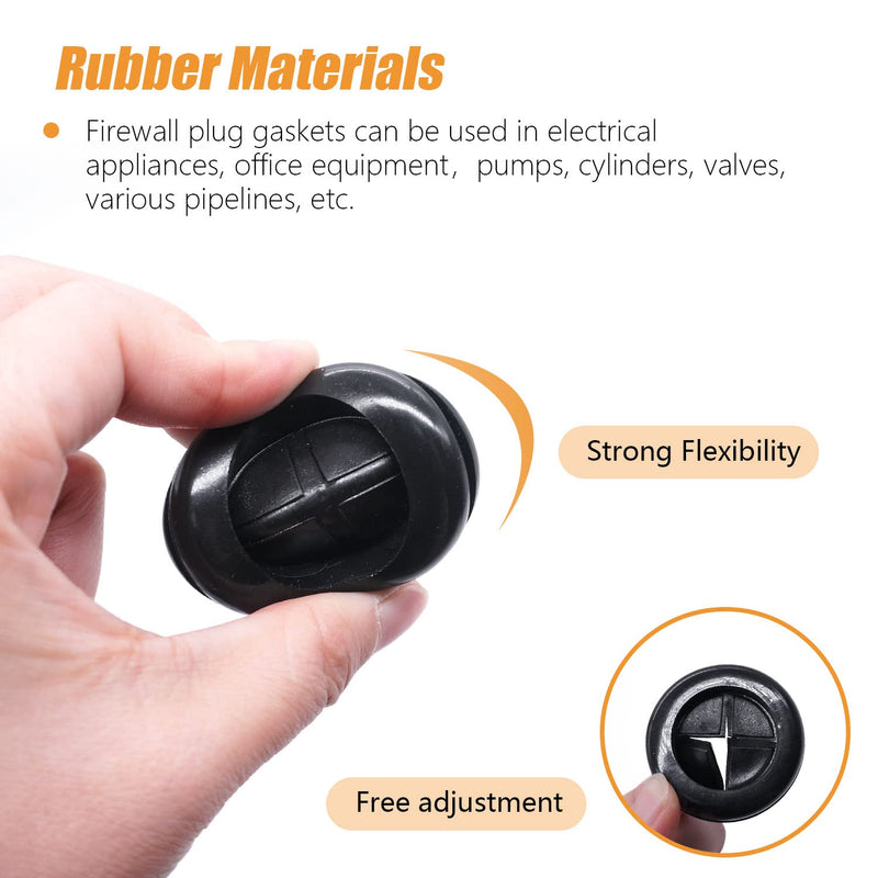 mankk 53Pcs Rubber Grommet Kit,6 Size (5/8" 13/16" 7/8" 1" 1-3/16" 1-1/2") Drill Hole Round Double Sided Rubber Hole Plug with Retractable Box Knife for Protecting Cable Wire M-119