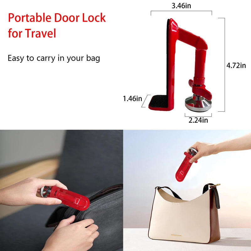 Door Stoppers Security - Portable Door Lock for Travel Anti Theft Door Blocker, Hotel Room Apartment Safety - No Drill Garage Door Brace Devices for Women, Children - Sleep with Peace of Mind Red