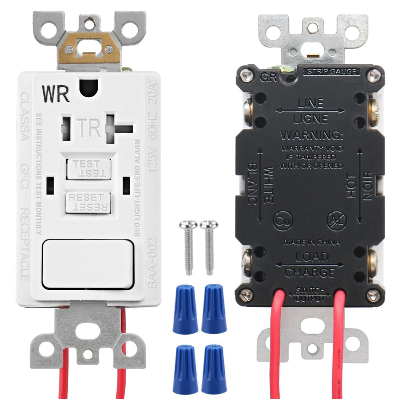 Baomain 2PCS GFCI Outlet Receptacle with Switch, 20A 125VAC 60Hz, Tamper Resistant&Weather Resistant,ETL Listed,Back&Side Wire,White (20Amp.) 2