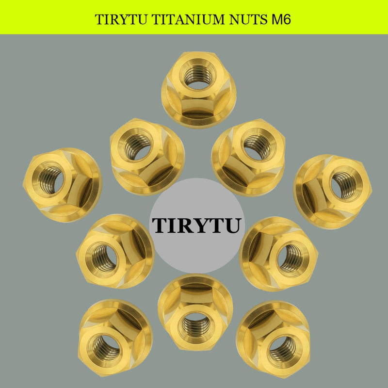 10PCS Titanium Flange Hex Nut M6, Gold M6 1.0mm Pitch
