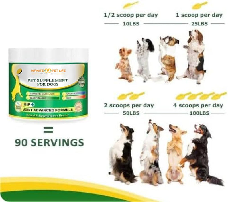 Infinite Pet Supplements Advanced Hip and Joint Supplement for Dogs Large Breed - Glucosamine for Dogs Mobility & Pain Relief - Chondroitin, MSM & Turmeric | Bundle Pack(Chewable Tablets + Powder)