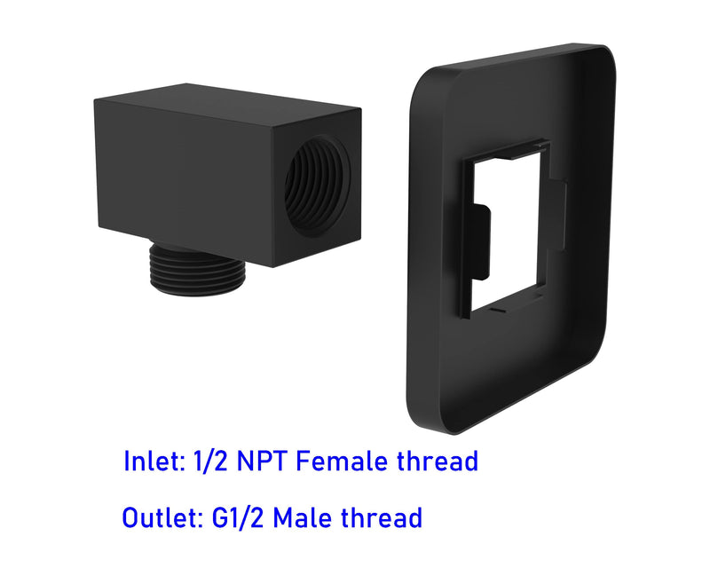 Aquaiaw Wall Supply Elbow with Flange, Tapered 1/2 NPT Female Inlet, Solid Brass Wall Union, Square Water Supply Elbow, Electroplate Matte Black, G1/2 Outlet