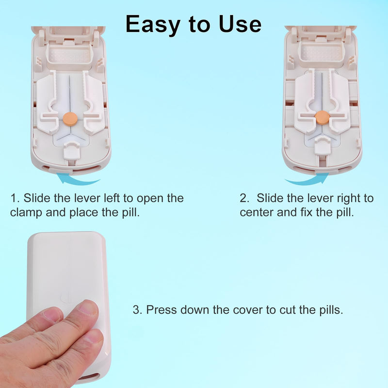 Pill Cutter for Multiple Pills, Pill Splitter for Large, Small and Tiny Pills 1/2 1/3 1/4 - Upgraded Dual Blade for Clean Cutting, with Adjustable Centering Device