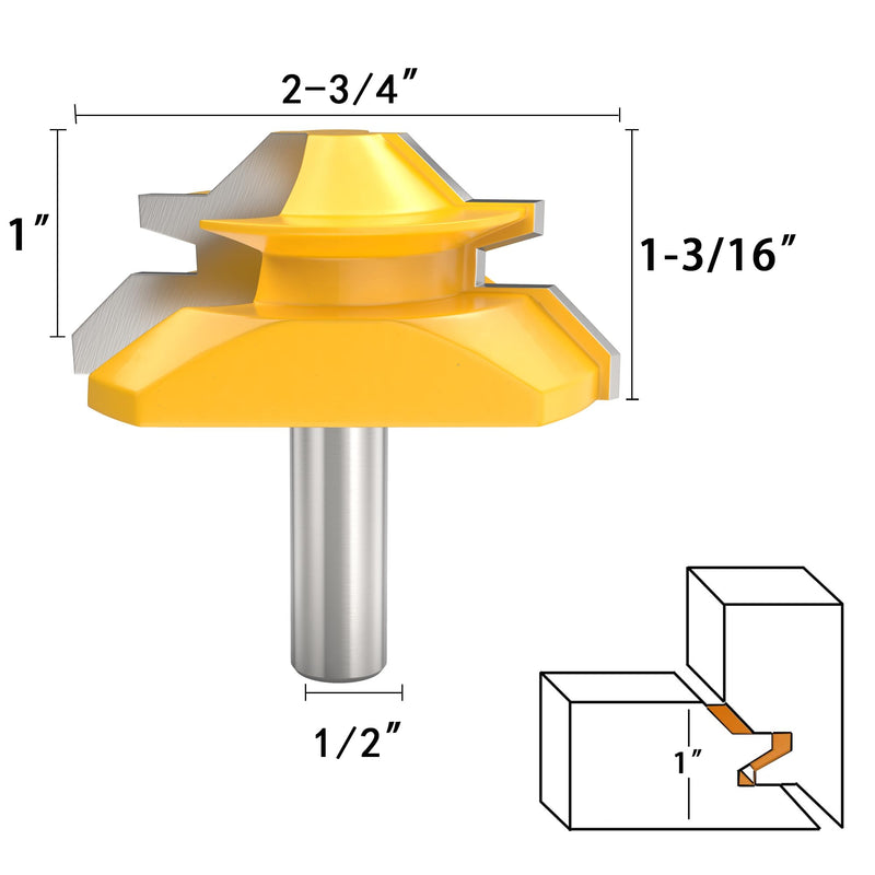 45 Degree Lock Miter Router Bits 1/2 Inch Shank Lock Miter Woodworking Tools Set Miter Router Bit Set, 3pcs Woodworking Tools Joint Router Bit Set-1/2”, 3/4”, 1" Cutting Height
