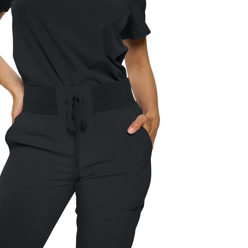 Monarch Uniforms Womens Jogger Scrubs Ribbed Jogger Scrub Pants for Women Medium Black
