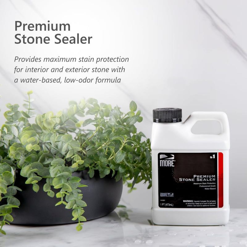More Premium Stone Sealer - Water-Based Protectant - Granite, Marble, Concrete & Grout Sealer - for Indoor & Outdoor Use - Protects Against Oil, Water-Based Stains - Unscented - (16oz) Pint