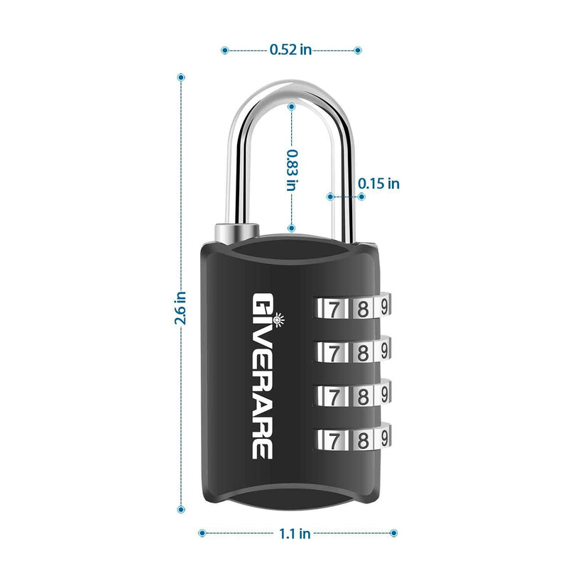 GIVERARE 4 Pack Combination Lock, 4-Digit Padlock Keyless, Resettable Luggage Locks for Backpack, Gym & School & Employee Locker, Weatherproof Travel Lock for Fence, Backyard Gate, Hasp, Case-Black
