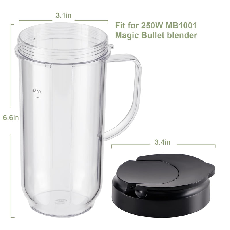 4-piece Tall 22oz Mug Cups with Flip-Top To-Go Lids Replacement Parts Compatible with 250W Magic Bullet Blender Cups MB1001