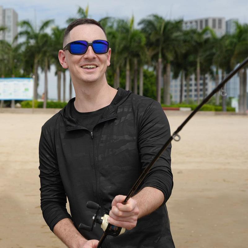INFI Fishing Sunglasses Men Women Polarized Polycarbonate Lens Safety Protection Black Glasses Driving Golf Running Sports Matte Black / Blue Mirror Lens