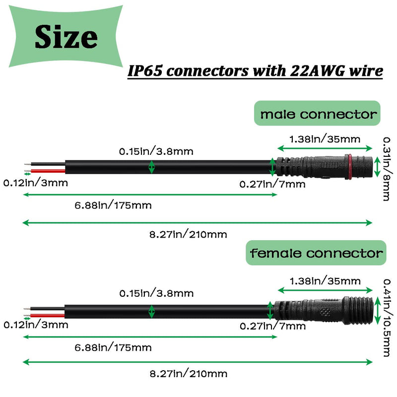 mxuteuk 6 Pairs 22AWG 2 Pin Electrical Connector,5.87in/15cm Wire Waterproof Male Female Connector,for LED Strip,Car,Truck,Boat