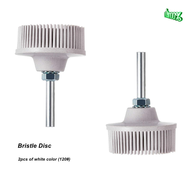 2 Pcs White Bristle Disc for Die Grinder with 1/4 Inch Round Shank Discs Abrasive Coating Removal Disc, 2 Inch 120 Grit Bristle Disc for Angle Grinder Abrasive Bristle Brush Disc
