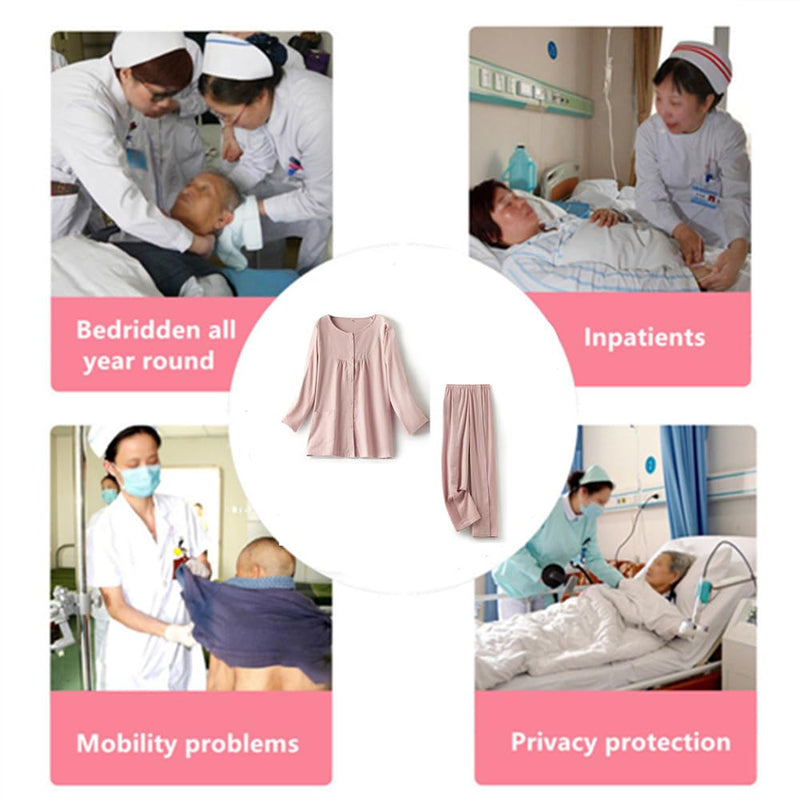 Bedridden Patient Clothing,Patient Clothes,Post-op Tearaway Clothes with Magic Sticks,Patient nursing Tops and trousers Set for Home Care,Post Surgery,Elderly(Woman,Pink,M) Pink Medium