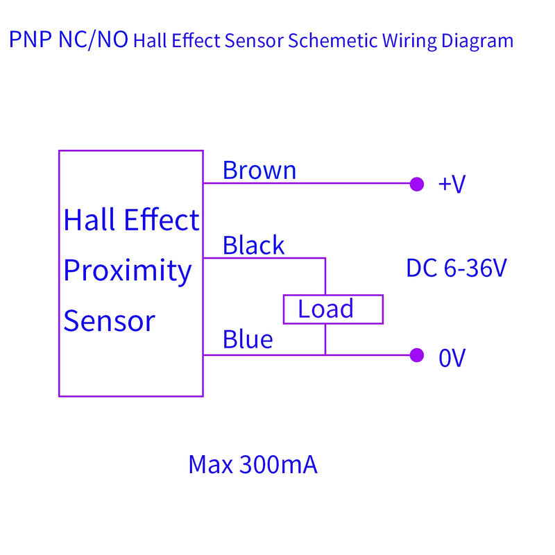 Hall Effect Proximity Sensor, PNP NO, Magnetic Proximity Switch, Normally Open, NJK-5002A, 3 Wires, DC 6-36V, 5 Pcs