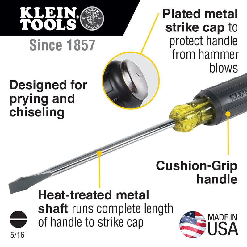Klein Tools 602-7DD 5/16-Inch Keystone Demolition Driver, 7-Inch Shank, Made in USA 5/16-Inch Keystone Tip
