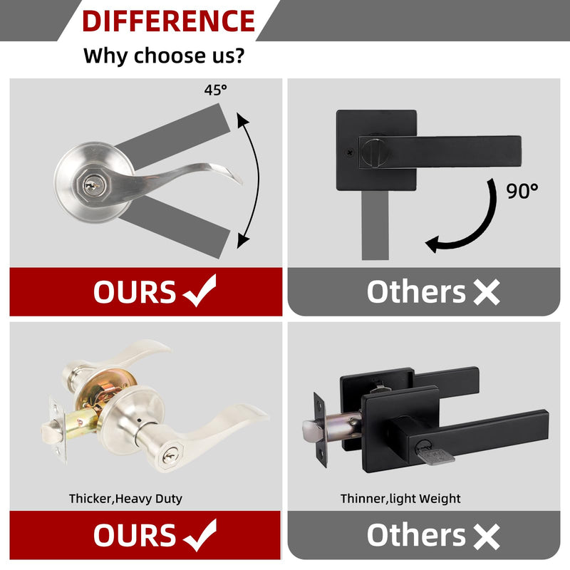 Interior Privacy Door Handle with Lock, Door Lever for Bathroom and Bedroom Silver