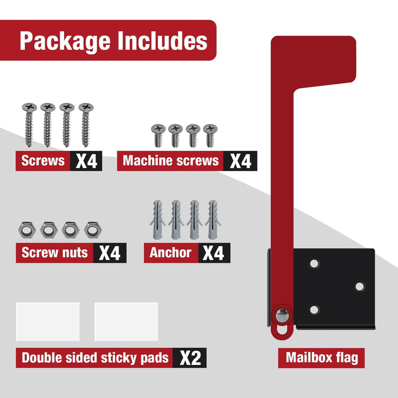 Merear Mailbox Flag Replacement Kit, Galvanized Steel Flag for Mailbox, Mailboxes Accessories, Two-Way Installation Methods for Wood, Wall, Metal, Stone, Mailbox Post-mount Flag