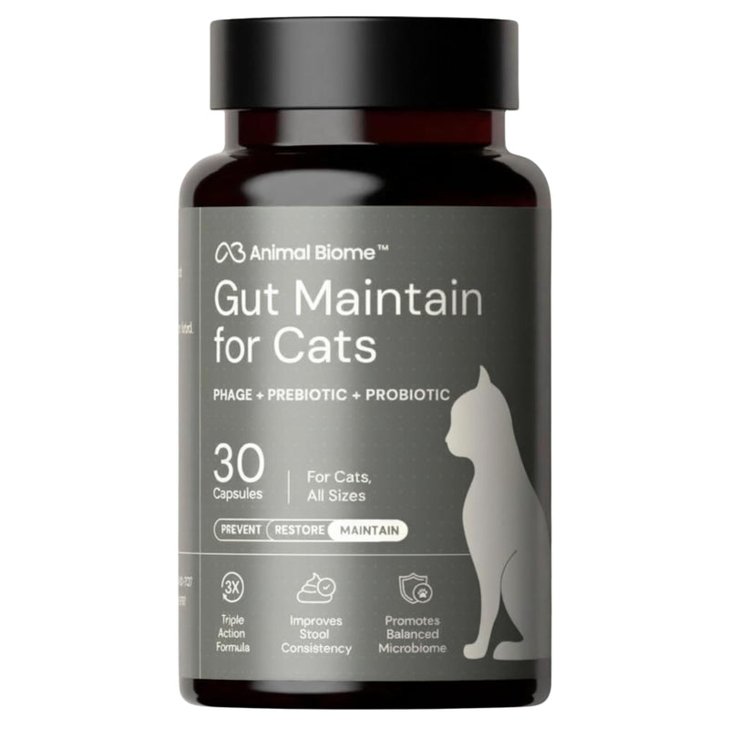 AnimalBiome NEW Probiotics for Cats with S Boulardii (30 Capsules) KittyBiome - Gut Maintain Triple-Action Phage, Prebiotics & Probiotic Cat Supplements for Digestive Health, Open for Easy Food Topper 30 Capsules
