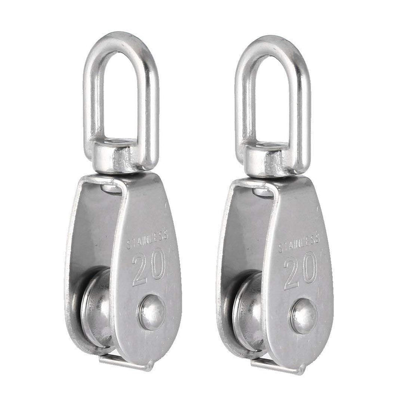 Rocaris 10 Pcs Stainless Steel Wire Rope Crane Pulley Block M20 Lifting Crane Swivel Hook Single Pulley Block Hanging Wire Towing Wheel M20-10 Pcs