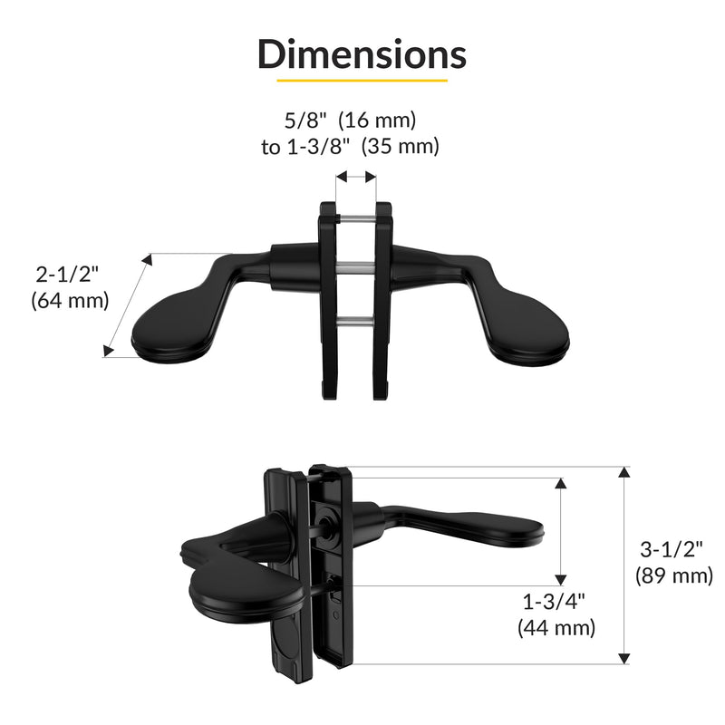 Brixwell Lever Latch Set Black with Night Lock for Door Thickness 5/8" to 1-3/8", Reversible Aluminum Handle, 2-1/2" Length, 1-3/4" Hole Centers, 3-1/2" Height, Lockable Design