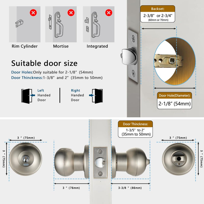 Fingerprint Door Lock, Smart Fingerprint Door Knob with Lock, Biometric Door Lock, Keyless Thumbprint Entry Door Lock for Bedrooms, Hotels, Apartments, Offices and Garages 1 Silver