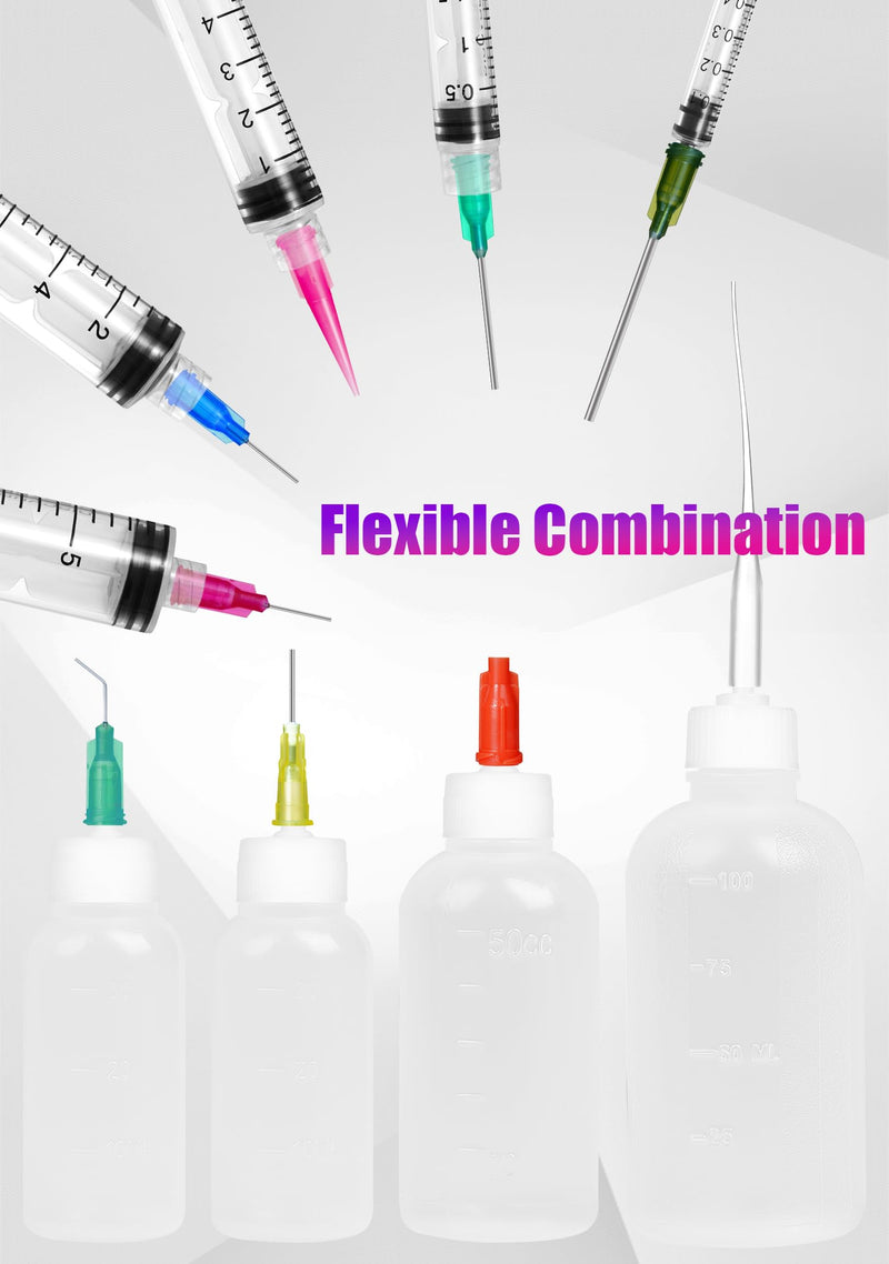 Glue Syringe Needle Tip Squeeze Bottles Set (1ml-50ml), 14G-22G Blunt Needle Tip with Caps, Precision Glue Applicator for Oil, Ink and Art Crafts 1ml-3ml-5ml-10ml-30ml-50ml